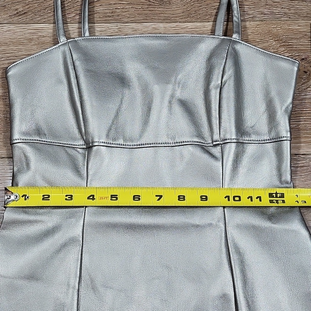 NWT Kirious Los Angeles Silver Metallic Vegan Leather Bodycon Mini Dress - Picture 14 of 16
